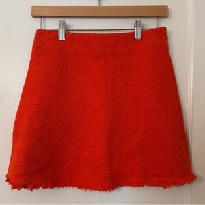 NWT Zara Vivid Orange Tweed Fringe Mini Skirt Size S